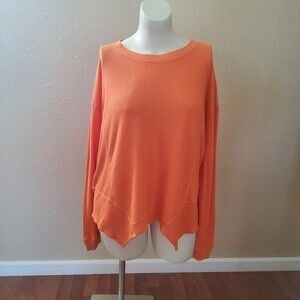 Ribbed Asymmetrical Long Sleeve Top Orange New